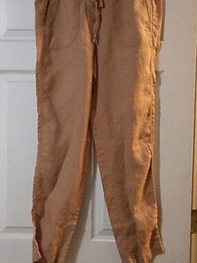 LOFT Camel Tan Linen-Blend Drawstring Pants